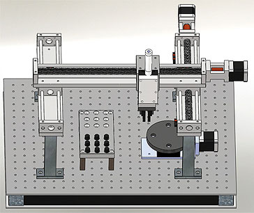 涉及三个运动轴和夹具臂的拾取机的虚拟原型。