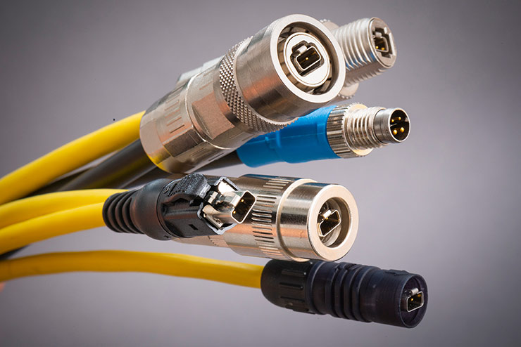 T1 connector bouquet (left) and RJ45 Multifeature from Harting ensure optimum communication for Industrial Ethernet.