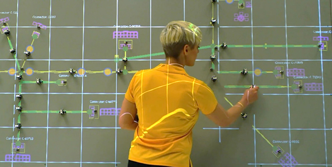 Wire harness assembly with projected work instructions